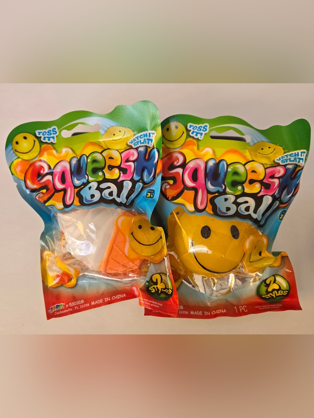 Squeesh Ball Squishy Toys ice cream and smiley face  – 2 Pack